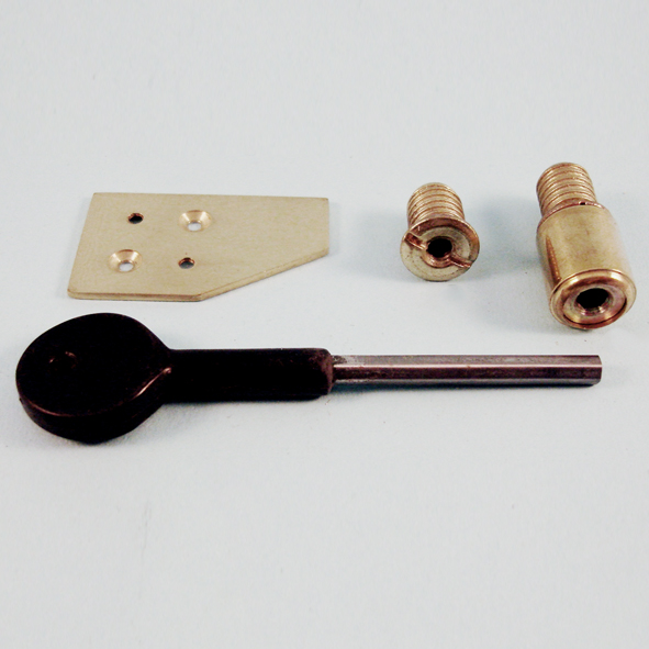 THD255/PB • 19mm • Polished Brass • Surface Sash Stop With Stainless Steel Insert and Extended Key